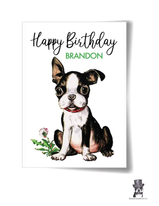 Vintage style Boston Terrier Puppy Birthday Postcard-2